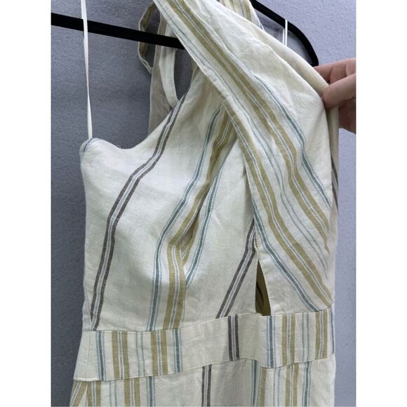 Happy X Nature Womens Cream Striped Linen Cutout Tide Halter Maxi Dress Size 4 - Picture 11 of 12